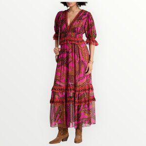 FARM Rio Pink Croco Short Sleeve Maxi Dress